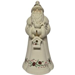 Vintage White‎ Woodland Santa Musical Figurine 10" Birdhouse Pinecone Decor